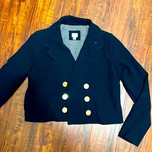 Gold Button Double-Breasted Cropped Blazer
